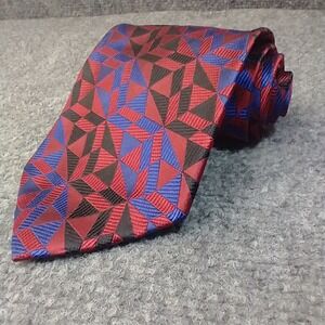 Daniel Craig Mens Silk Tie Red Blue Geometric Repp Mosaic Handmade Italy Necktie